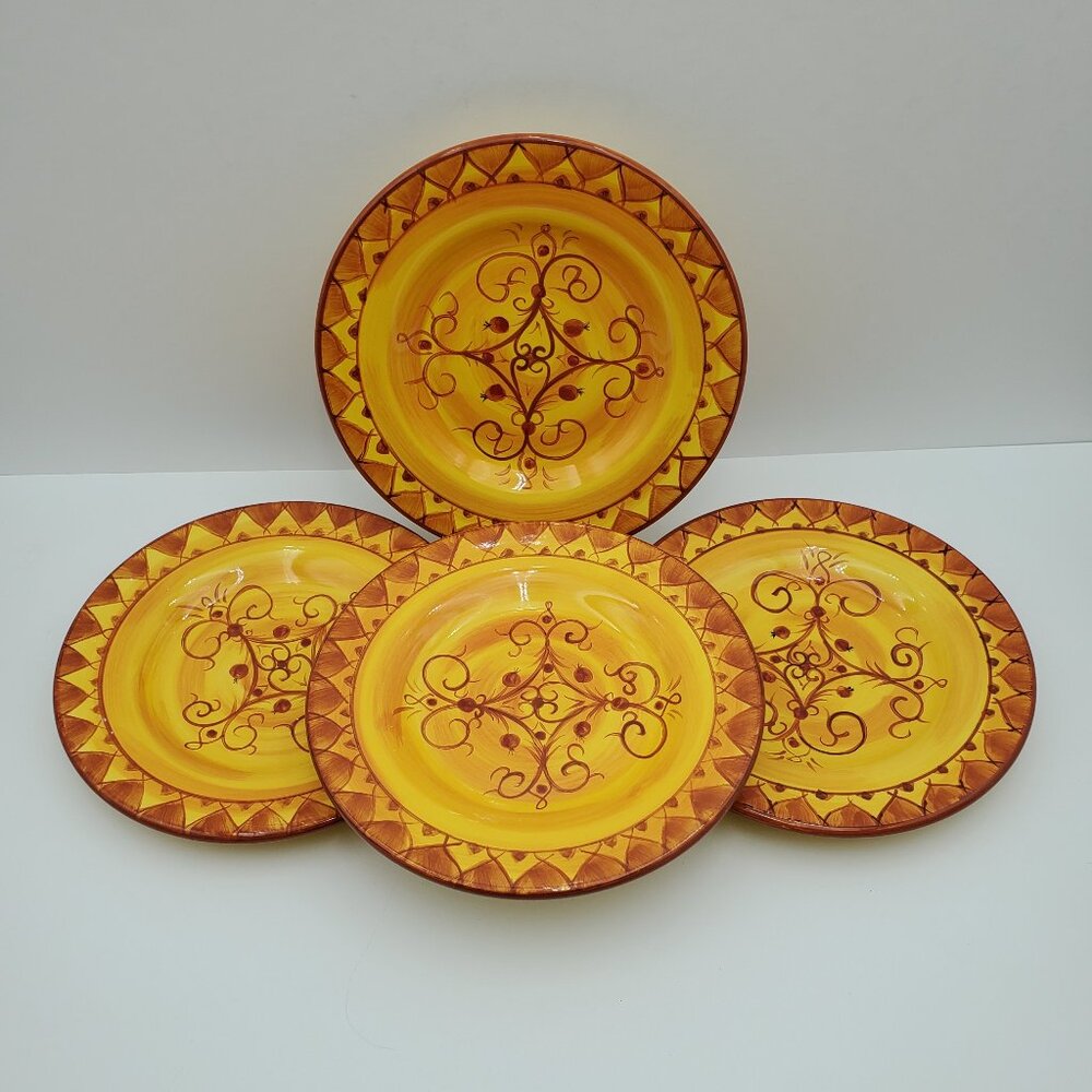 Pier 1 Karistan Salad Plates Yellow Gold Orange Scrolls Swirls Berries Plates